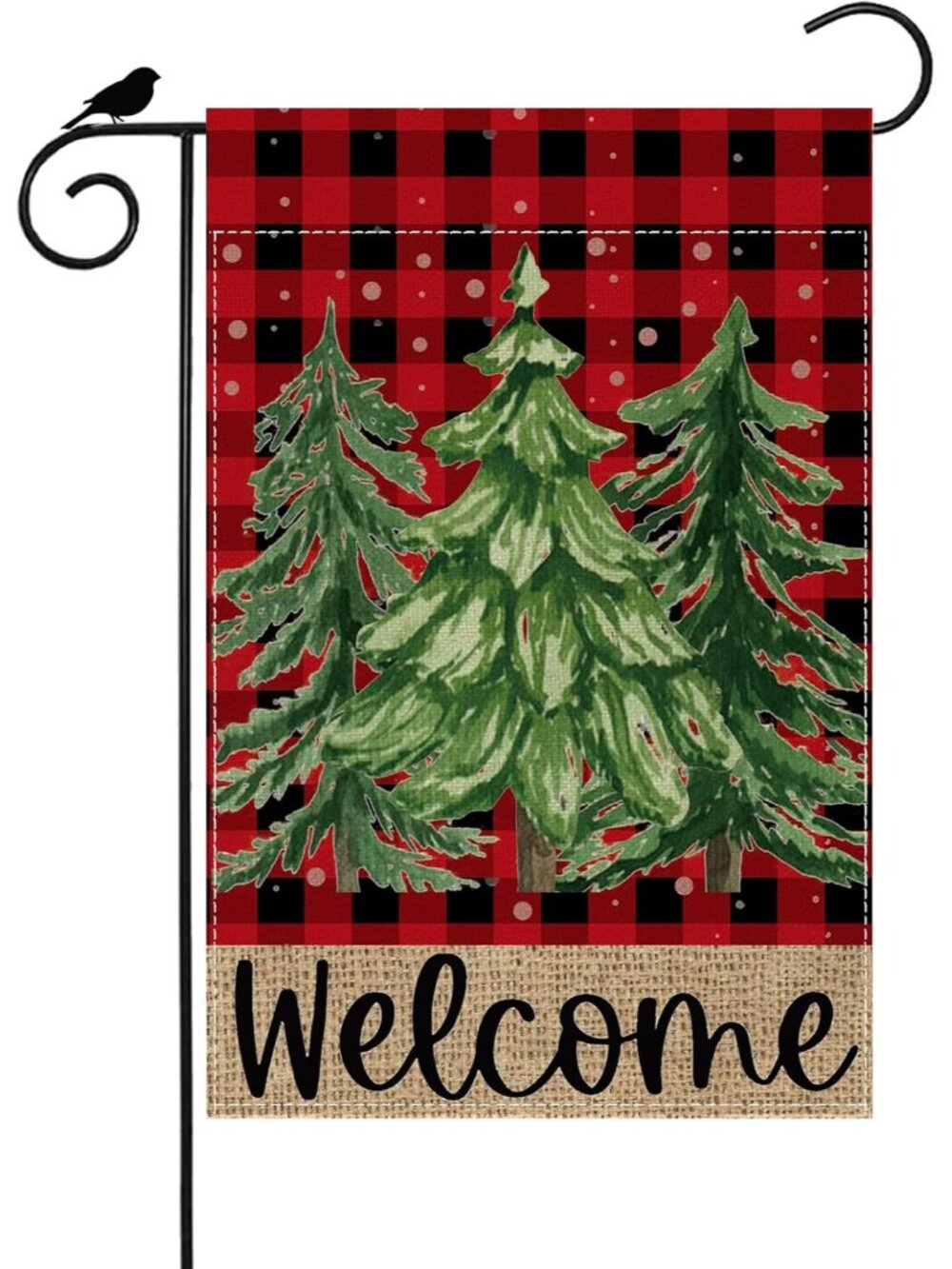 Red Buffalo Plaid Tree Christmas Garden Flag Yard Decor 12x18In